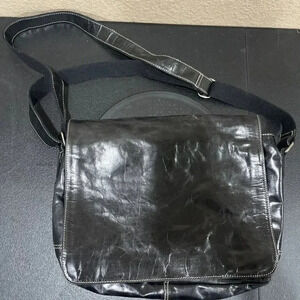 Vintage Fossil Leather Briefcase Messenger Shoulder Bag Black Laptop unisex